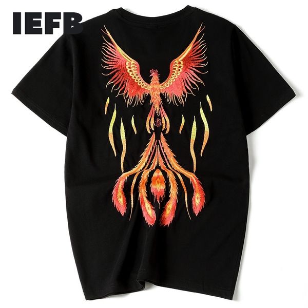 

iefb spring summer phoenix embroidery short sleeve white t-shirts chinese style cotton tee for male 9y5871 210524, White;black