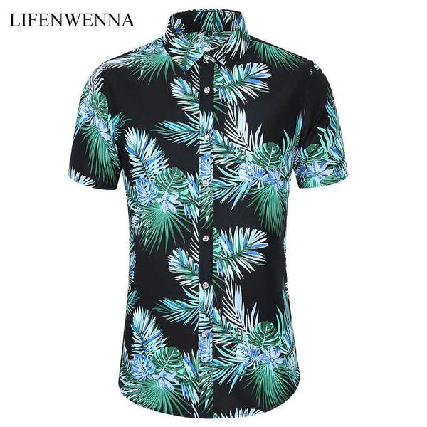 

casual shirt summer men's shirt fashion flower printed short sleeve shirts mens beach hawaiian shirt plus size 6xl 7xl 210528, White;black