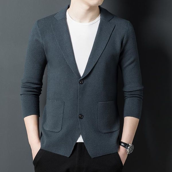 

men's sweaters 2021 spring and autumn thin cardigan jacket small suit solid color sweater casual, White;black