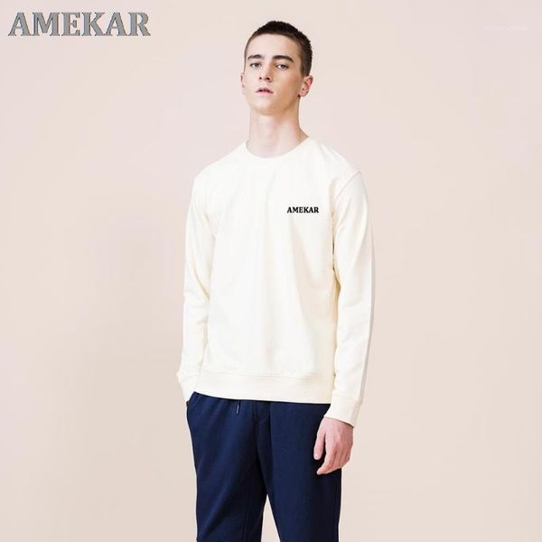 

spring hoodies men casual minimalist sweatshirt o-neck embroidery logo plus size basic pullover men's & sweatshirts, Black