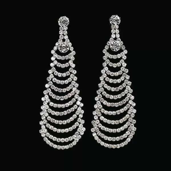 

fashion long dangle earrings for women silver color rhinestone crystal hanging drop earring bridal wedding jewelry