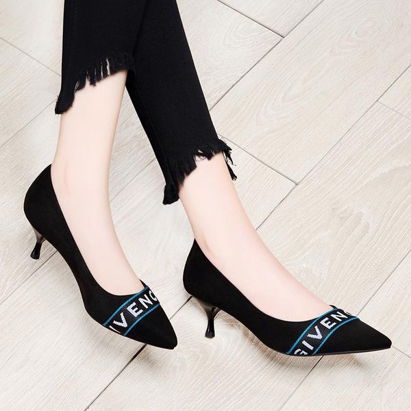 

dress shoes fashion mid-heeled with black temperament pointed toe shallow