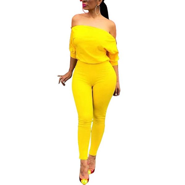 

women's jumpsuits & rompers fadzeco women bodycon jumpsuit clubwear short sleeve one shoulder casual high waist long pants, Black;white