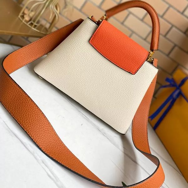 

women handbag shoulder crossbody bags grained genuine leather colorblock tote bag removable wide strap classic letter snap hook capucine han, Black;red