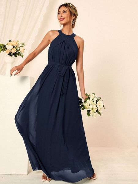 

solid self tie maxi dress she, Black;gray