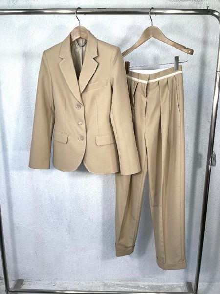 

women's two piece pants 2021 women fashion suit single-breasted jacket + high waist loose tapered 2-piece set 0728, White