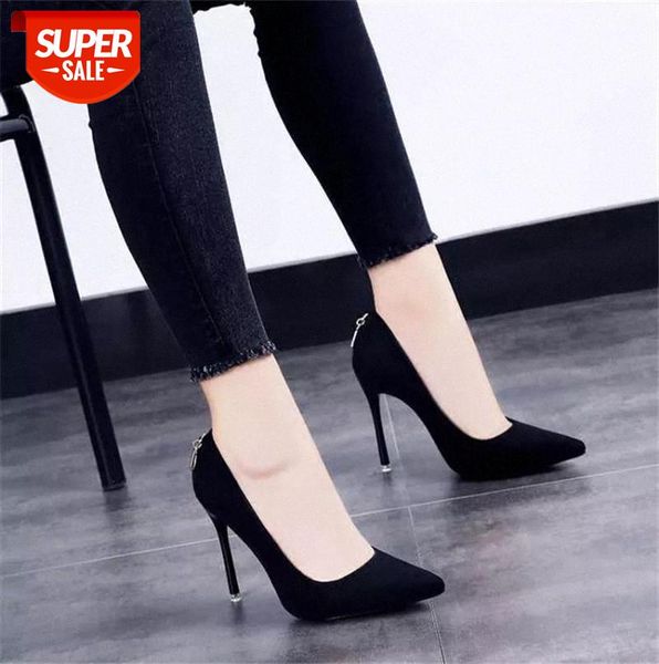 

suede pointed toe thin heels high pumps women shoes 2019 spring autumn fashion office d buckle black ladies female #qz1b
