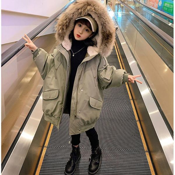 

down coat 2021 russian winter cotton outerwear for girls warm 4 6 8 10 12 14 years teenage girl parkas fur collar coats, Blue;gray