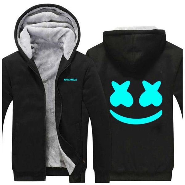 

european casual personalized luminous printing plush thickened hooded zipper sweater men's coat, Black;brown