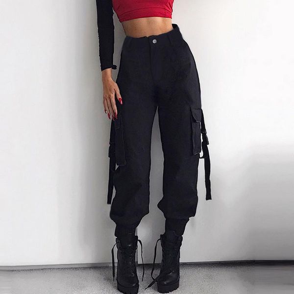 

women's pants & capris 2021 summer womens trousers fashion solid color harem ribbon pocket buckle side casual streetwear, Black;white