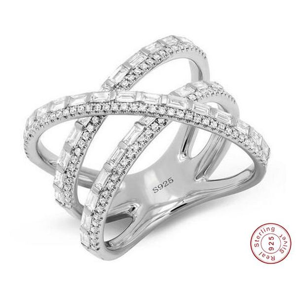 

cluster rings original 925 sterling silver cross line ring t shape diamond engagement wedding band for women bridal fine party jewelry, Golden;silver