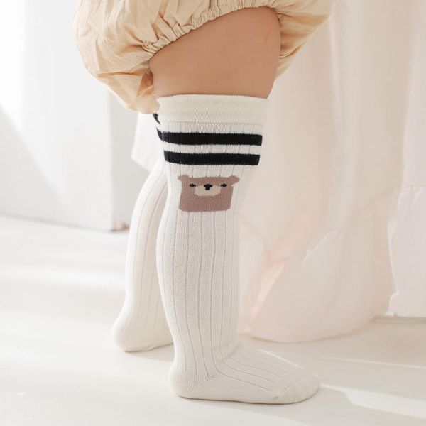

socks baby boy cute cartoon striped knee high soft cotton kids girls long leg warmer, Pink;yellow