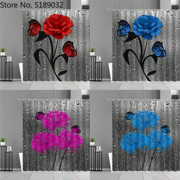 

floral butterfly shower curtain rose flowers water drop design waterproof bath curtains home bathroom decor cloth screen hooks
