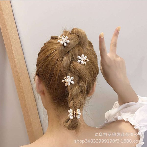 

hairpin korean imitation pearl grip cute girl hairpin back of head female headdress banger net red side clip, Golden;silver