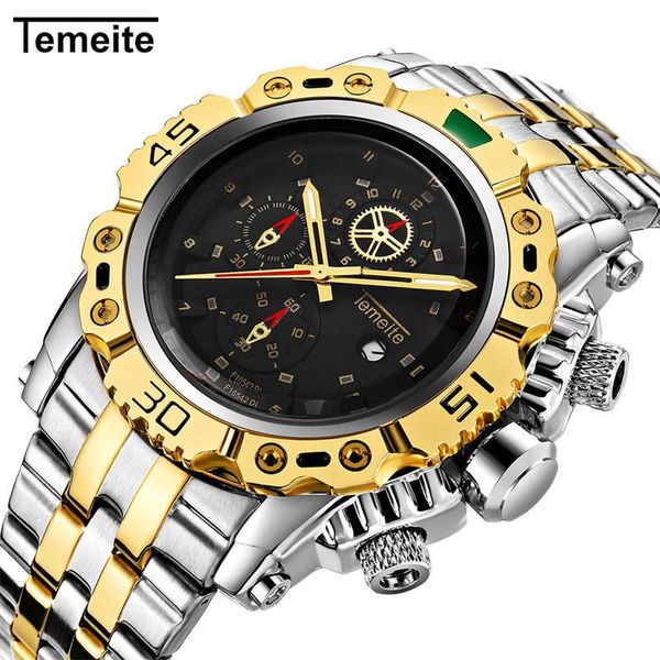 

wristwatches 2021 men's watch fake three-eye sports steel band waterproof quartz watches full black men mens gifts, Slivery;brown