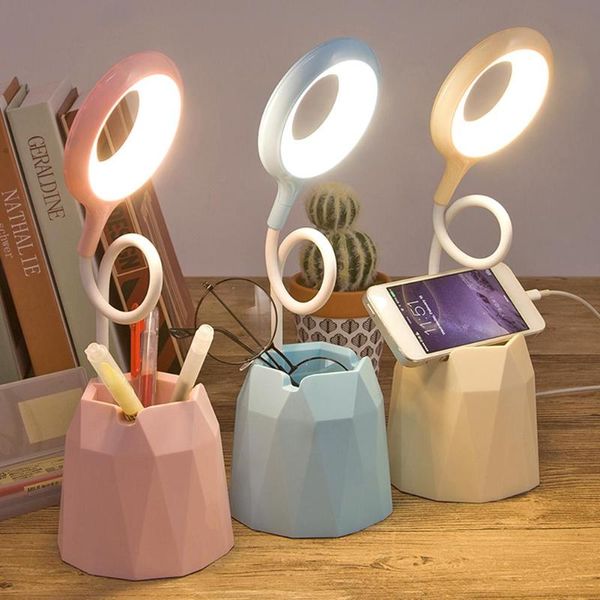 

rechargeable flexible usb table lamp brightness controllable three-touch dimming storage pen phone holder touch ring light cell mounts & hol