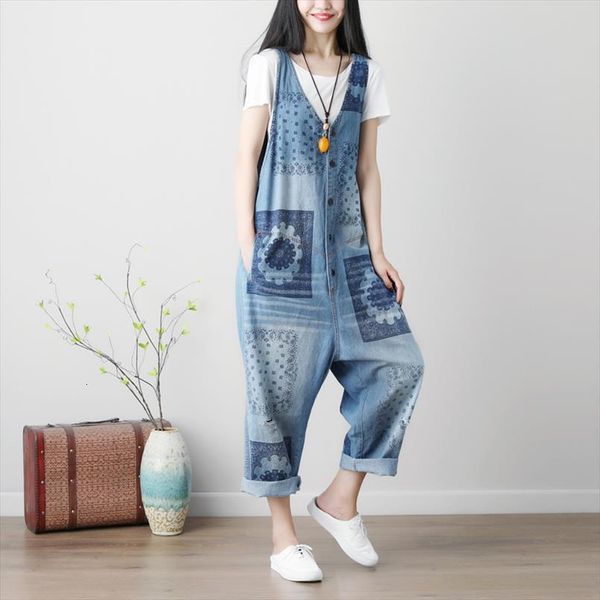 

summer washed vintage printed womens jumpsuits overalls print pattern bleached scratched jeans, Black;white