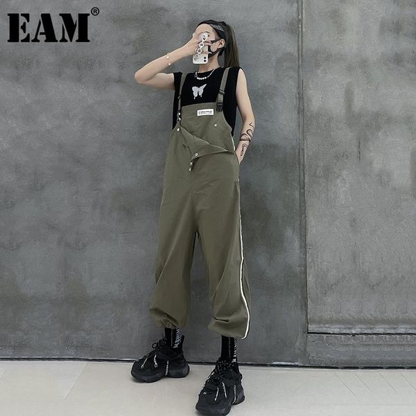 

women's pants & capris [eam] green casual buckle pocket high waist strap trousers loose fit women fashion tide spring summer 2021 1dd90, Black;white