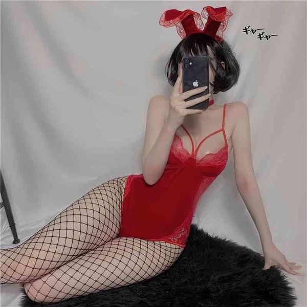 

winter love suspender skirt fun underwear conjoined rabbit girl uniform deep v with bra pajamas, Black;white