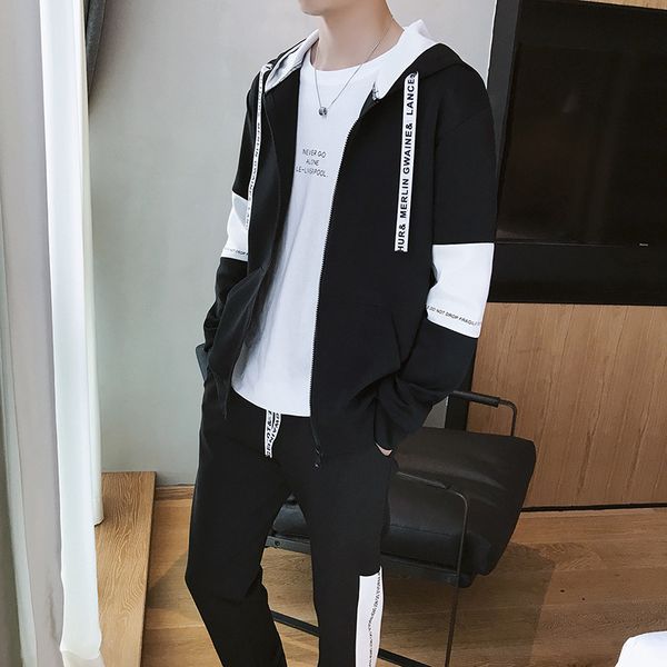 

men's tracksuits men sweatshirt set spring autumn hooded tracksuit sporting two pieces casual sportswear suits hoodies+pants male, Gray