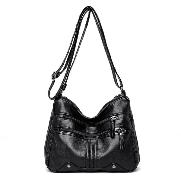 

women soft leather shoulder crossbody bags fashion casual multi-compartment zipper biker bag fashionable ladies purse large capacity handbag