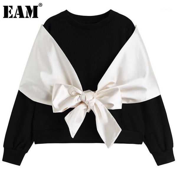 

women's hoodies & sweatshirts [] loose fit contrast color bow black sweatshirt round neck long sleeve women fashion tide spring autumn