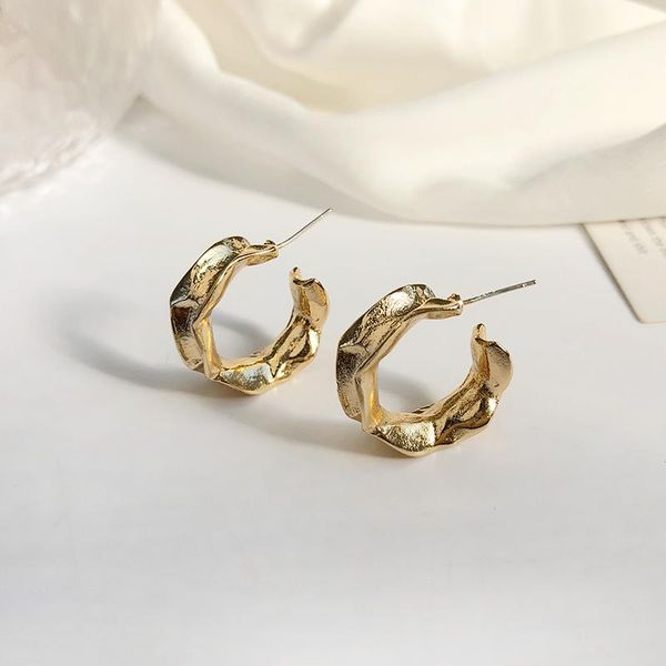 

needle modern jewelry hoop earrings selling metal alloy golden plating geometric metallic for girl lady gift & huggie, Golden;silver