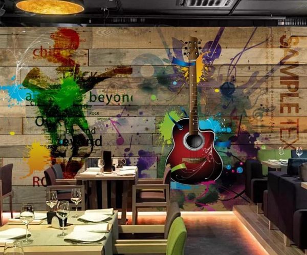 

wallpapers custom 3d mural wallpaper retro nostalgic rock music board guitar background wall decorative painting