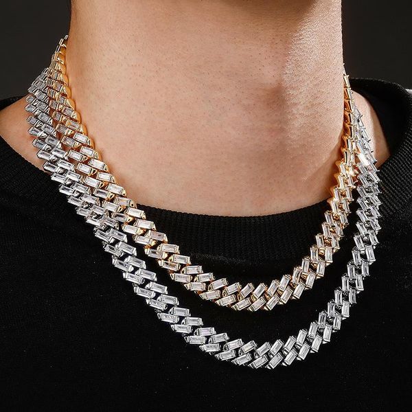 

chains hip hop claw setting cz stone bling iced out square cuban curb miami link chain necklaces for men rapper jewelry, Silver