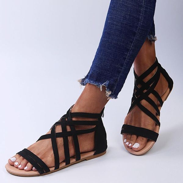 

sandals summer women wedges platform shoes ladies candy color casual slippers slip on strap cross plus size, Black