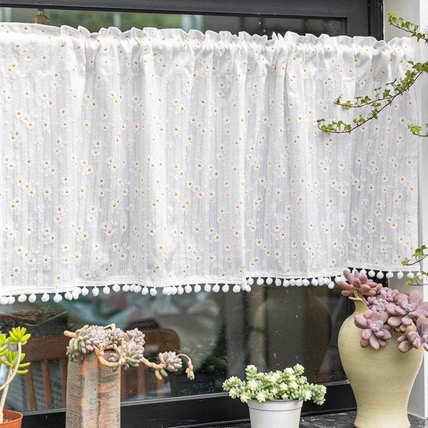 

curtain & drapes pastoral short curtains for living room floral embroidery kitchen door coffee bathroom small blinds home decor