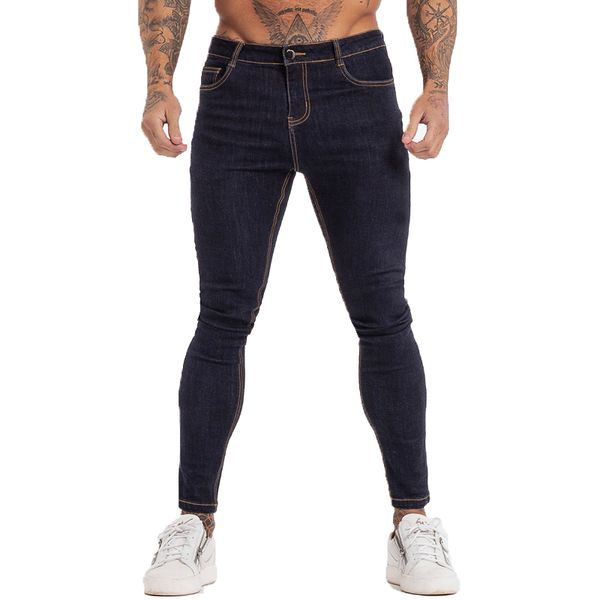 

men's skinny jeans blue high waist classic hip hop stretch men pants cotton comfortable soft full length zm124