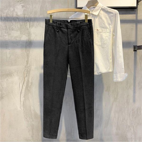 

men's suits & blazers 2021 men autumn winter woolen business dress pants male casual slim fit suit office social trousers homme o364, White;black