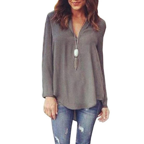 

women's blouses & shirts 2021 v-neck long sleeves large size loose shirt autumn and winter women fashion solid color long-sleeved shi, White