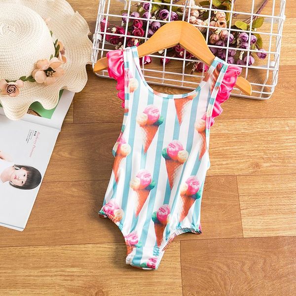 

one-pieces little girls swimsuit ice-cream printed summer one-piece swimwear cute bikini causal bathing beach costume for 1-5 years kids, Black