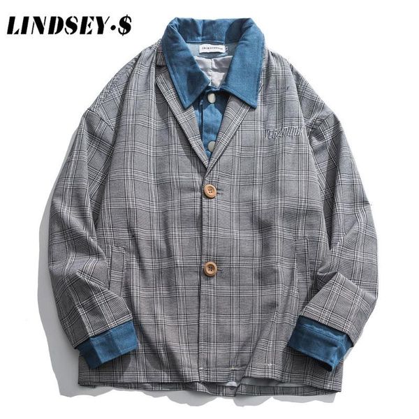

men's suits & lindsey seader autumn korean style unique double grey casual fashion loose houndstooth plaid blazers for men gd10, White;black