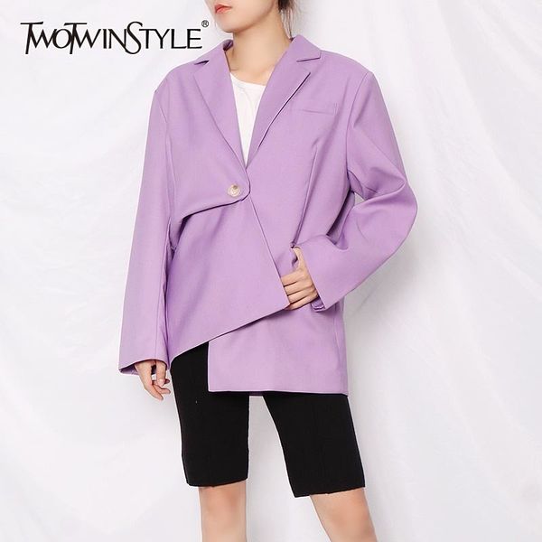

twotwinstyle purple casual coats for women notched long sleeve large size minimalist solid blazer female autumn clothes new 210428, White;black