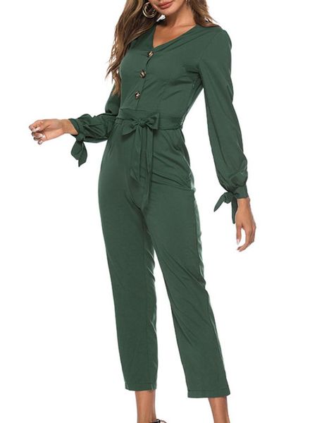 

women's jumpsuits & rompers fadzeco casual long sleeve jumpsuit crewneck button down loose one piece romper with belt, Black;white