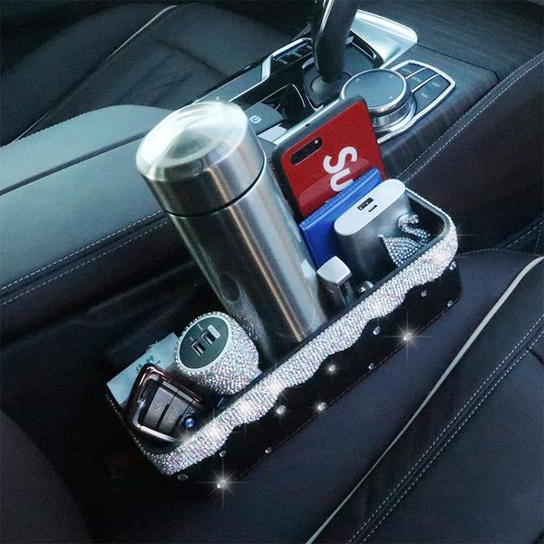 

car organizer seat crevice gaps storage box crystal diamond auto drink pockets organizers universal size seats interior accessories