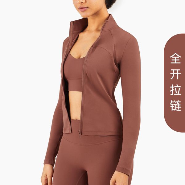 

autumn and winter 2021 vertical collar slim yoga clothes women's naked fitness zipper sports coat, Gray