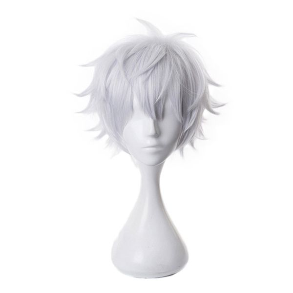 

anime jujutsu kaisen gojo satoru silver white short fluffy layered synthetic hair cosplay wigs + wig cap, Black