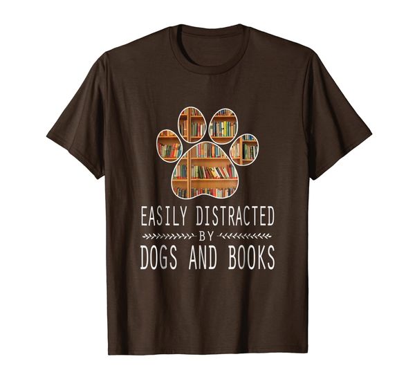 

easily distracted by dogs and books t-shirt, White;black