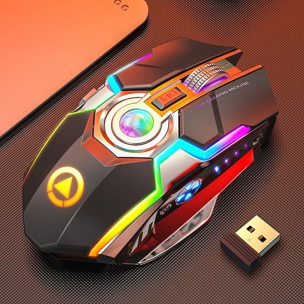 

rechargeable wireless gaming mouse silent office home 7 keys rgb led backlit 2.4ghz usb optical for lapcomputer black grey mice