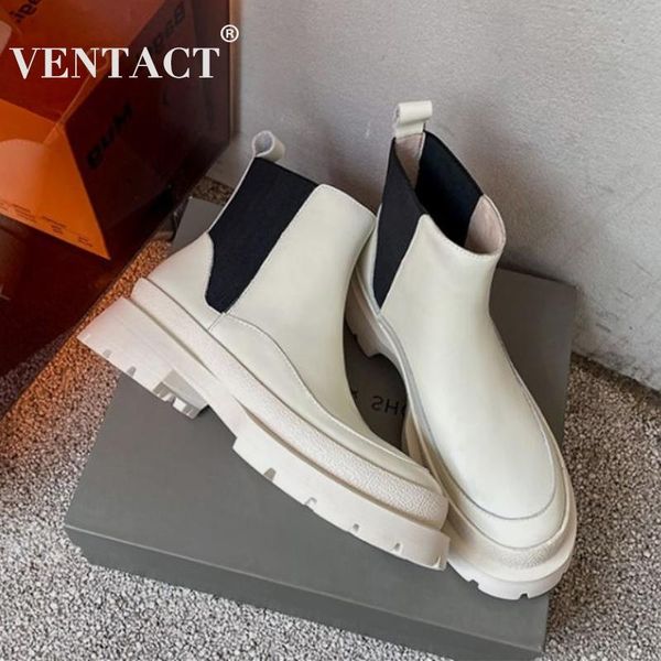 

boots ventact women ankle genuine leather mixed color ins style platform shoes ladies winter fashion club footwear size 34-40, Black