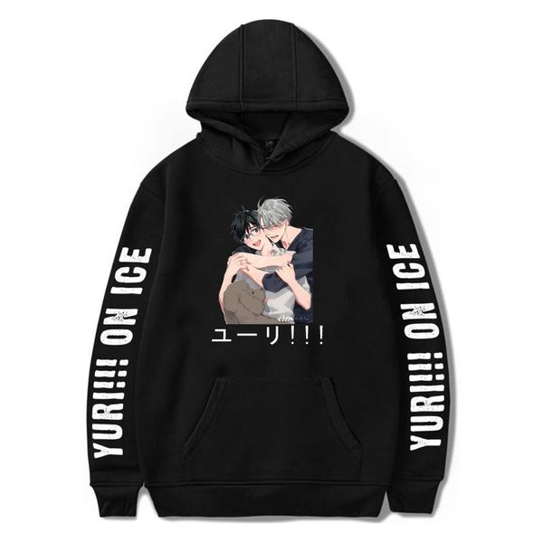 

men's hoodies & sweatshirts fashion yuri on ice anime manga printed yuri katsuki and victor nikiforov men\women streets oversized haraj, Black