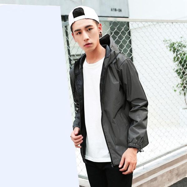 

luminous jacket men's windbreaker trend young students night running sports mesh reflective clothes jackets, Black;brown
