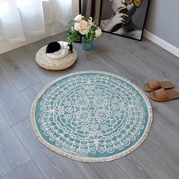 

carpets nordic round carpet rugs boho ethnic mandala tassel for living room cotton linen big floor rug modern classic