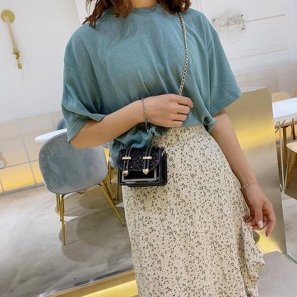 

evening bags women shoulder 2021 foreign sequins small square bag net red fashion wild chain oblique mini