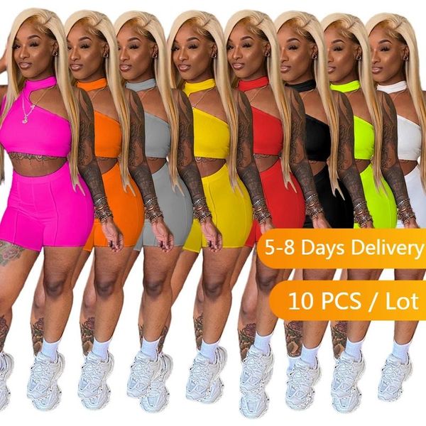 

women's tracksuits bulk items wholesale lots short two piece set women summer casual crop biker shorts solid skinny tracksuit outfits, Gray