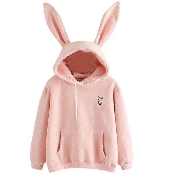 

autumn and winter 2019 casual hooded loose fleece rabbit top, Black